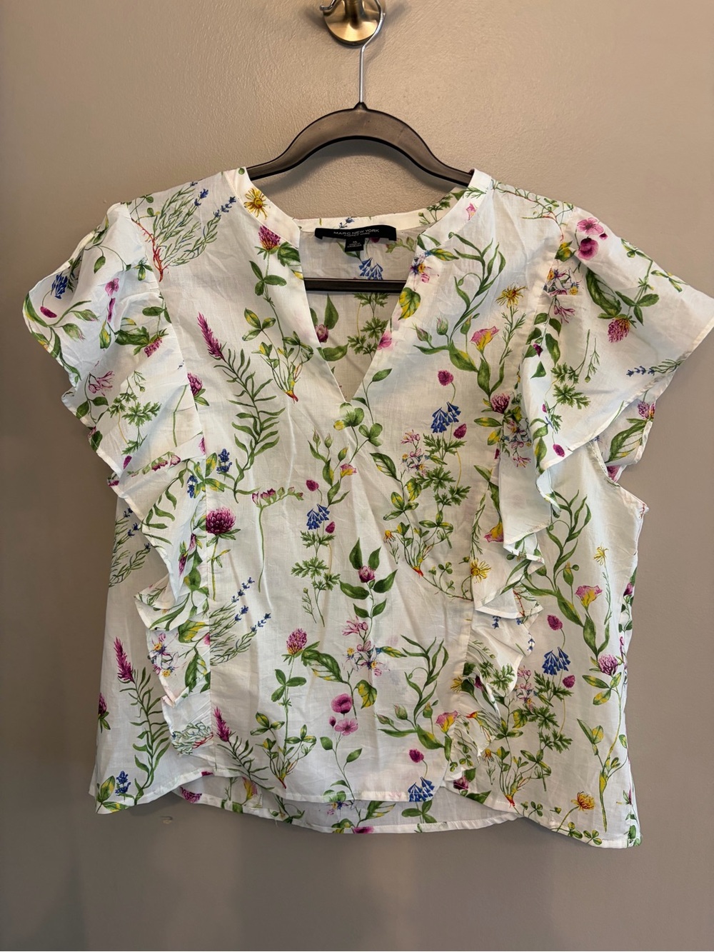 Marc New York Botanical Wildflower Ruffle Blouse 100% cotton size XL